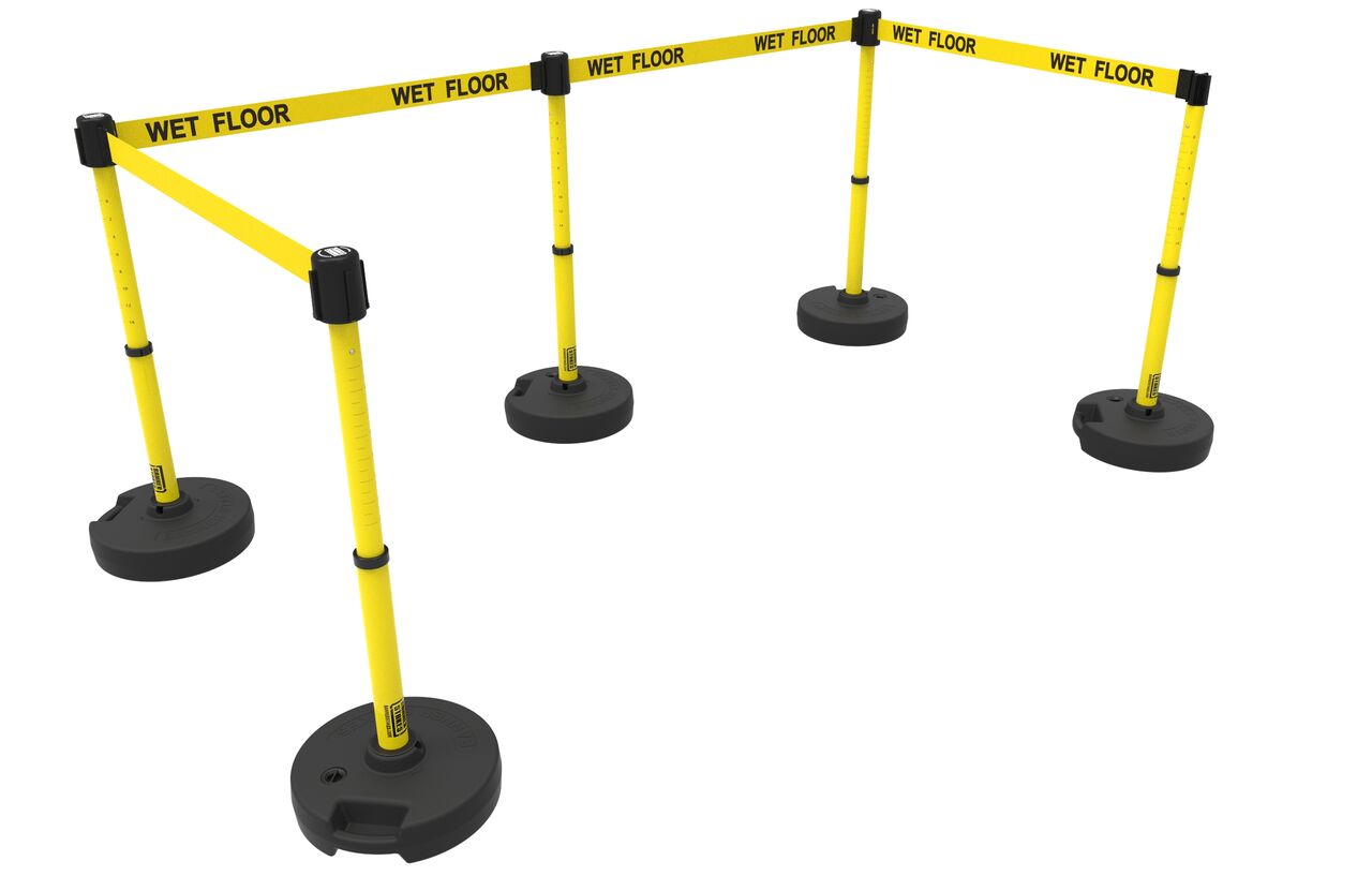 Banner Stakes Plus Barrier Set X5 With Yellow "Wet Floor" Banner